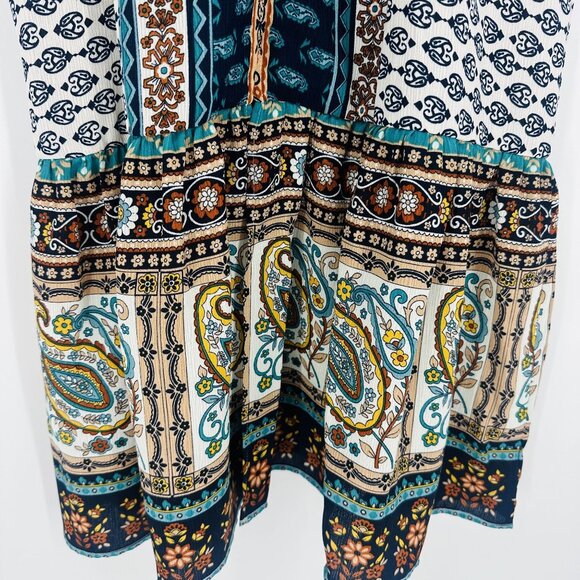 American Rag Teal Multi Sleeveless Ruffle Strap Button Down Tassel Maxi Dress S - Picture 6 of 10